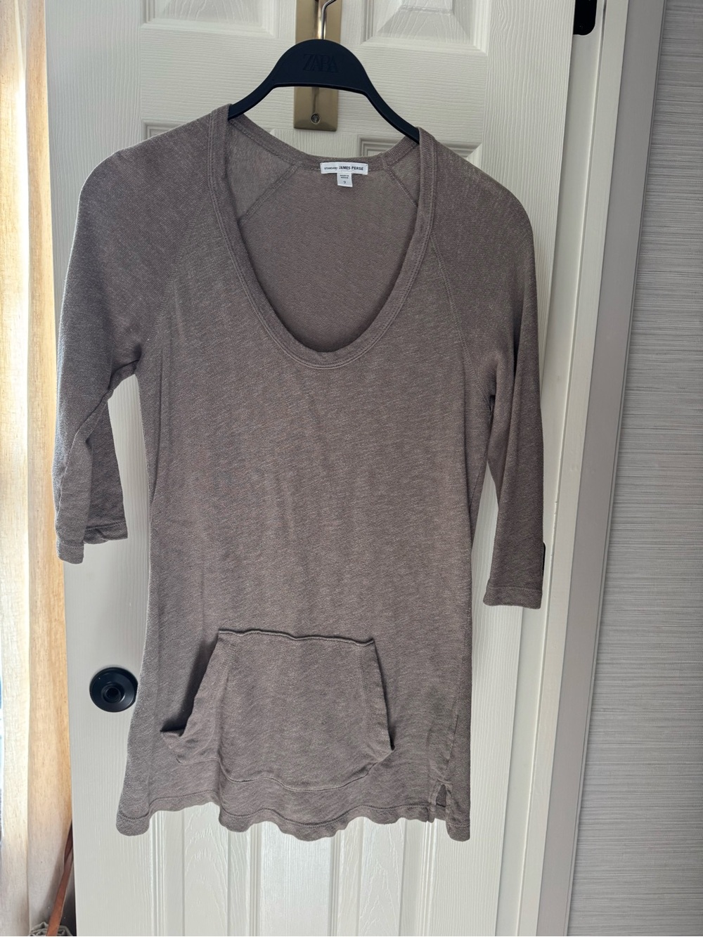 James Perse Taupe Scoop-Neck Lightweight Pullover
